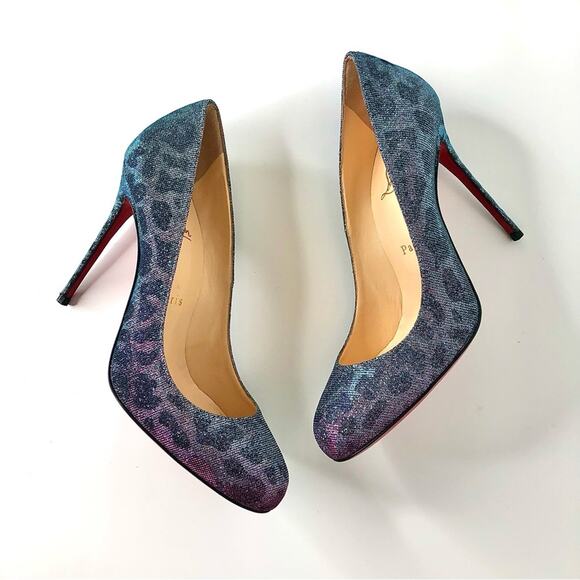 NIB Christian Louboutin Fifi 100 Leopard Print Turquoise Violet Pumps 38.5 - Picture 6 of 10